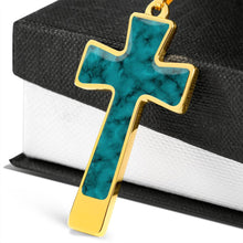 Load image into Gallery viewer, Turquoise Faux Marble Stainless Steel Cross Necklace With Chain and Gift Box