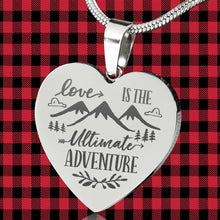 Load image into Gallery viewer, Love Is The Ultimate Adventure Heart Shaped Stainless Steel Engraved Necklace Chain and Gift Box Valentine's Day Anniversary Gift