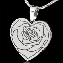 Load image into Gallery viewer, Engraved Rose Heart Shaped Pendant Stainless Steel With Chain and Gift Box