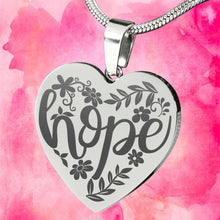 Load image into Gallery viewer, Hope Lettering and Flower Design Engraved Heart Pendant Stainless Steel With Chain and Gift Box