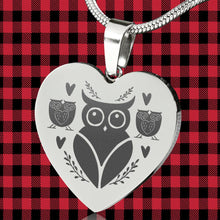Load image into Gallery viewer, Owl Heart Pendant Necklace Engraved On Stainless Steel With Chain and Gift Box Valentine's Day Anniversary Jewelry