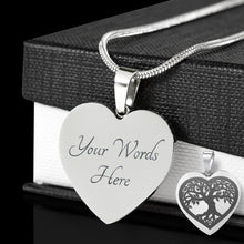 Load image into Gallery viewer, Tree of Life Heart Shaped Engraved Stainless Steel Pendant