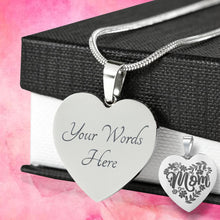 Load image into Gallery viewer, Mom Engraved Heart Pendant Necklace Stainless Steel Custom Options With Chain and Gift Box