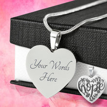 Load image into Gallery viewer, Hope Lettering and Flower Design Engraved Heart Pendant Stainless Steel With Chain and Gift Box