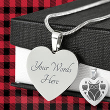 Load image into Gallery viewer, Owl Heart Pendant Necklace Engraved On Stainless Steel With Chain and Gift Box Valentine's Day Anniversary Jewelry