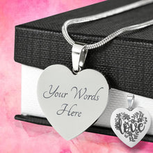 Load image into Gallery viewer, Love Floral Design Engraved Heart Shaped Pendant Stainless Steel Valentine's Day Gift With Chain and Gift Box