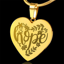 Load image into Gallery viewer, Hope Lettering and Flower Design 18K Gold Engraved Heart Pendant Stainless Steel Necklace With Chain and Gift Box Religious Gift Christian