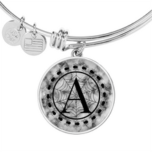 Load image into Gallery viewer, Spider Monogram on Gray Faux Marble Jewelry Stainless Steel Round Pendant Necklace With Chain and Gift Box