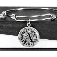 Load image into Gallery viewer, Spider Monogram on Gray Faux Marble Jewelry Stainless Steel Round Pendant Necklace With Chain and Gift Box