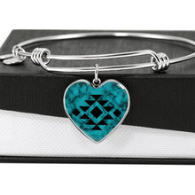 Load image into Gallery viewer, Tribal Design Jewelry on Turquoise Faux Stone Stainless Steel Heart Shaped Pendant Necklace With Chain and Gift Box