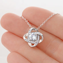 Load image into Gallery viewer, Happy Birthday Mom Love Knot Pendant Necklace and Gift Set 14K White Gold Stainless Steel With Message Card and Gift Box