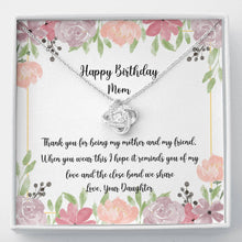 Load image into Gallery viewer, Happy Birthday Mom Love Knot Pendant Necklace and Gift Set 14K White Gold Stainless Steel With Message Card and Gift Box