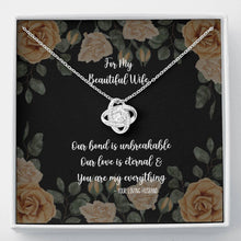 Load image into Gallery viewer, For My Beautiful Wife White Gold Love Knot Pendant Necklace and Gift Box With Yellow Rose Message Card
