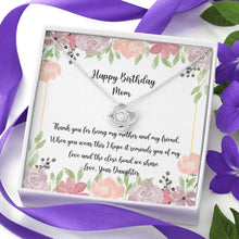 Load image into Gallery viewer, Happy Birthday Mom Love Knot Pendant Necklace and Gift Set 14K White Gold Stainless Steel With Message Card and Gift Box