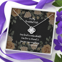 Load image into Gallery viewer, For My Beautiful Wife White Gold Love Knot Pendant Necklace and Gift Box With Yellow Rose Message Card