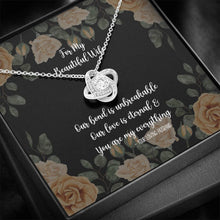 Load image into Gallery viewer, For My Beautiful Wife White Gold Love Knot Pendant Necklace and Gift Box With Yellow Rose Message Card