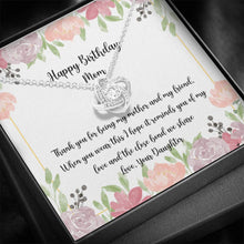 Load image into Gallery viewer, Happy Birthday Mom Love Knot Pendant Necklace and Gift Set 14K White Gold Stainless Steel With Message Card and Gift Box