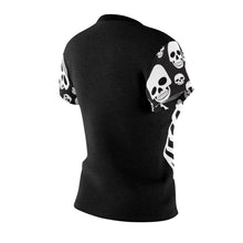 Load image into Gallery viewer, Skeleton Ribs on Black Women's T-Shirt With Skull Sleeves