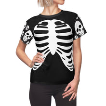 Load image into Gallery viewer, Skeleton Ribs on Black Women's T-Shirt With Skull Sleeves