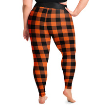 Load image into Gallery viewer, Buffalo Plaid In Orange and Black Plus Size Leggings 2X - 6X Squat Proof