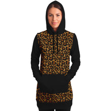 Load image into Gallery viewer, Leopard Print Longline Hoodie Dress With Contrast Black Sleeves, Pocket and Hood