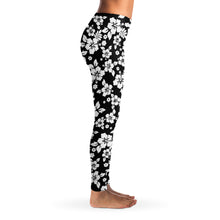 Load image into Gallery viewer, Black and White Hibiscus Flower Hawaiian Pattern Leggings XS - XL Squat Proof