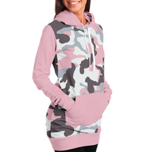 Load image into Gallery viewer, Pastel Pink Camouflage Longline Hoodie Dress With Solid Pink Sleeves, Pocket and Hood