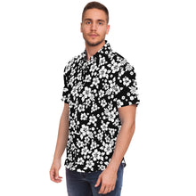 Load image into Gallery viewer, Black and White Hibiscus Hawaiian Flower Pattern Button Down Shirt