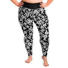 Load image into Gallery viewer, Black and White Hibiscus Hawaiian Pattern Plus Size Leggings 2X-6X Squatproof