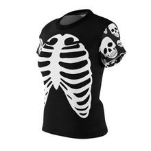 Load image into Gallery viewer, Skeleton Ribs on Black Women's T-Shirt With Skull Sleeves