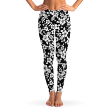 Load image into Gallery viewer, Black and White Hibiscus Flower Hawaiian Pattern Leggings XS - XL Squat Proof