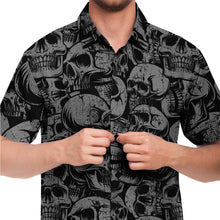 Load image into Gallery viewer, Black and Gray Skulls Pattern Hawaiian Button Down Short Sleeved Shirt
