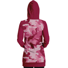 Load image into Gallery viewer, Pink Camouflage Longline Hoodie Dress With Solid Dark Pink Contrast Sleeves