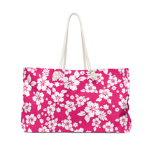 Load image into Gallery viewer, Hot Pink and White Hibiscus Hawaiian Pattern Beach Bag Weekender Bag For Shopping travel and More