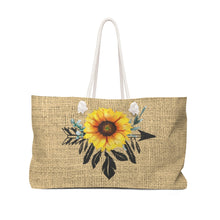 Load image into Gallery viewer, Boho Sunflower Dreamcatcher on Printed Burlap Background Weekender Bag Beach Back With Rope Handles