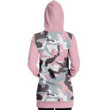 Load image into Gallery viewer, Pastel Pink Camouflage Longline Hoodie Dress With Solid Pink Sleeves, Pocket and Hood