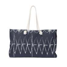 Load image into Gallery viewer, Dark Indigo Shibori Style Pattern Boho Weekender Bag For Shopping, Traveling, Oversized Tote With Rope Handles