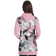Load image into Gallery viewer, Pastel Pink Camouflage Longline Hoodie Dress With Solid Pink Sleeves, Pocket and Hood