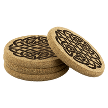 Load image into Gallery viewer, Celtic Knotwork Round Knot Laser Engraved Wood Cork Coaster Set of 4
