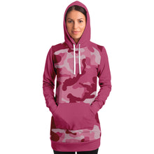 Load image into Gallery viewer, Pink Camouflage Longline Hoodie Dress With Solid Pink Contrast Sleeves