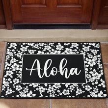 Load image into Gallery viewer, Aloha Black and White Hibiscus Hawaiian Pattern Door Mat