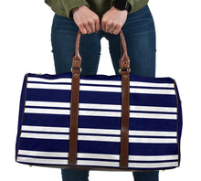 Load image into Gallery viewer, Navy Blue and White Striped Travel Bag Duffel