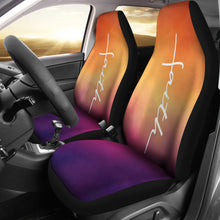 Load image into Gallery viewer, Faith Word Cross In White On Orange and Purple Ombre Car Seat Covers Religious Christian Themed