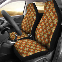 Load image into Gallery viewer, Brown With Retro Orange and Green Flower Pattern Car Seat Covers Set of 2 Universal Fit