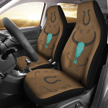 Load image into Gallery viewer, Turquoise Boho Cow Skull on Faux Brown Suede Car Seat Covers