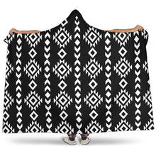 Load image into Gallery viewer, Black and White Ethnic Pattern Tribal Hooded Blanket With Sherpa Lining