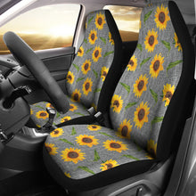 Load image into Gallery viewer, Gray Burlap Style Background With Sunflower Pattern Car Seat Covers