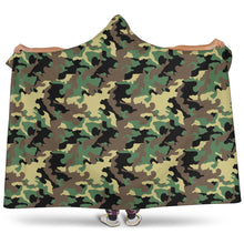 Load image into Gallery viewer, Camo Hooded Blanket Green, Brown and Black Camouflage With Sherpa Lining