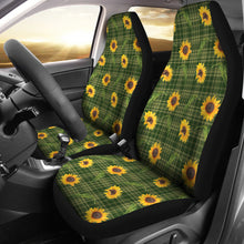 Load image into Gallery viewer, Green Plaid With Sunflowers Pattern Car Seat Covers Set