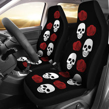 Load image into Gallery viewer, Black With Large Skulls and Roses Car Seat Covers